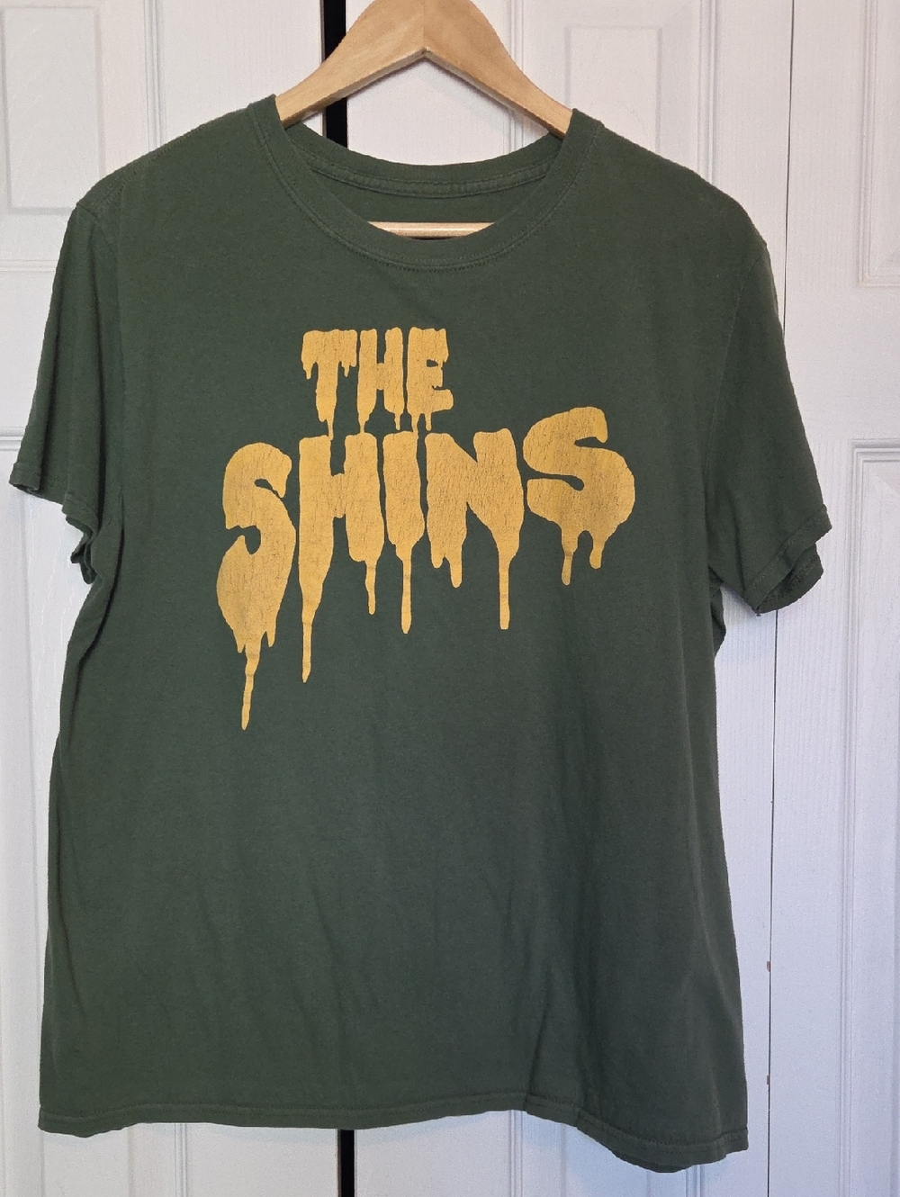 The Shins Graphic Tee in Olive Green with Yellow Print
